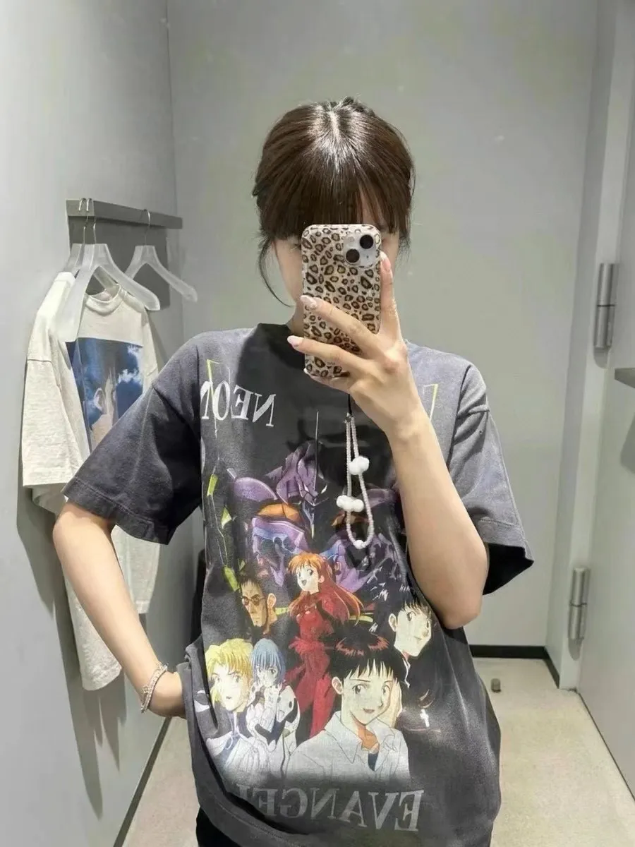 SAINT Mxxxxxx × EVANGELION NEON GNSIS TEE/BLK co-branded Neon Genesis Evangelion distressed short-sleeves, washed black S-XL, vintage NEW VINTAGE, top printing technology, garment dyeing, re-washed, distressed, correct co-branded main mark/washing mark